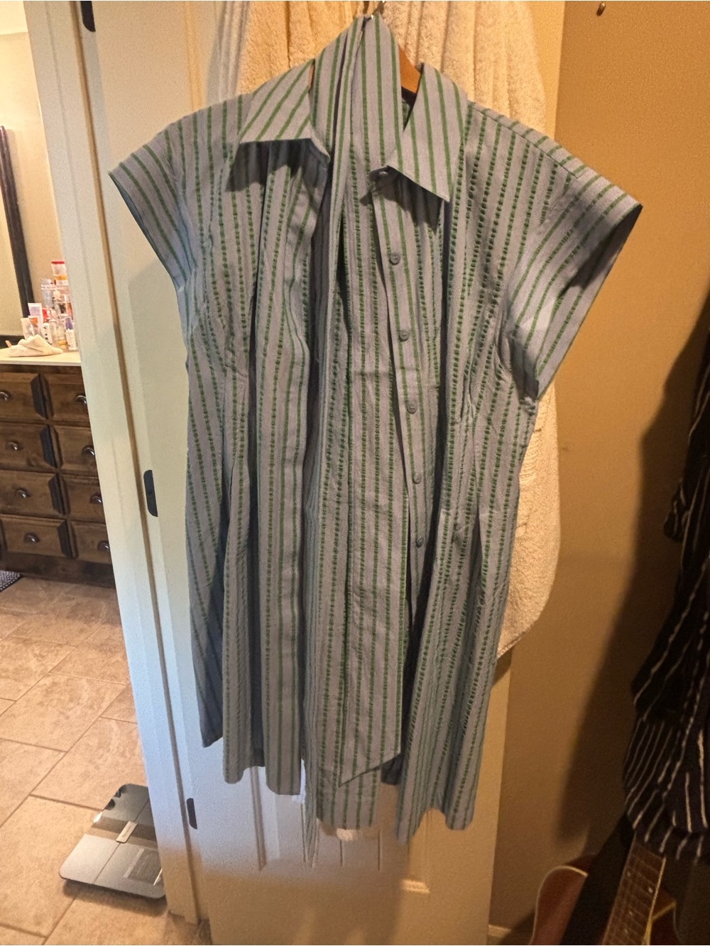 Tuckernuck Light Blue and Green Striped Button-Front Shirt Dress